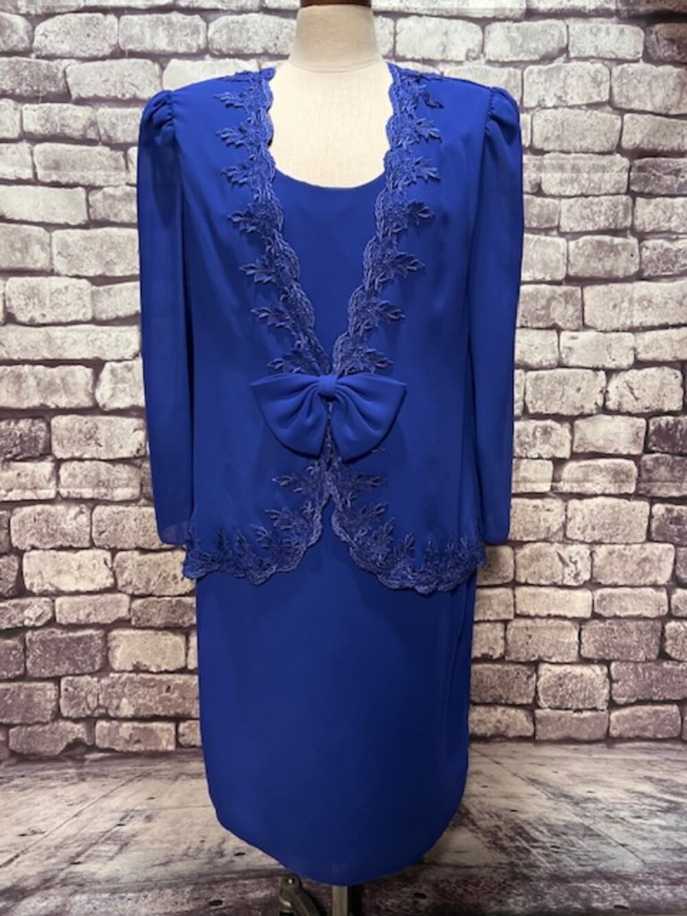 After Dark Vintage Blue Dress W/ Attached Jacket Size 14W